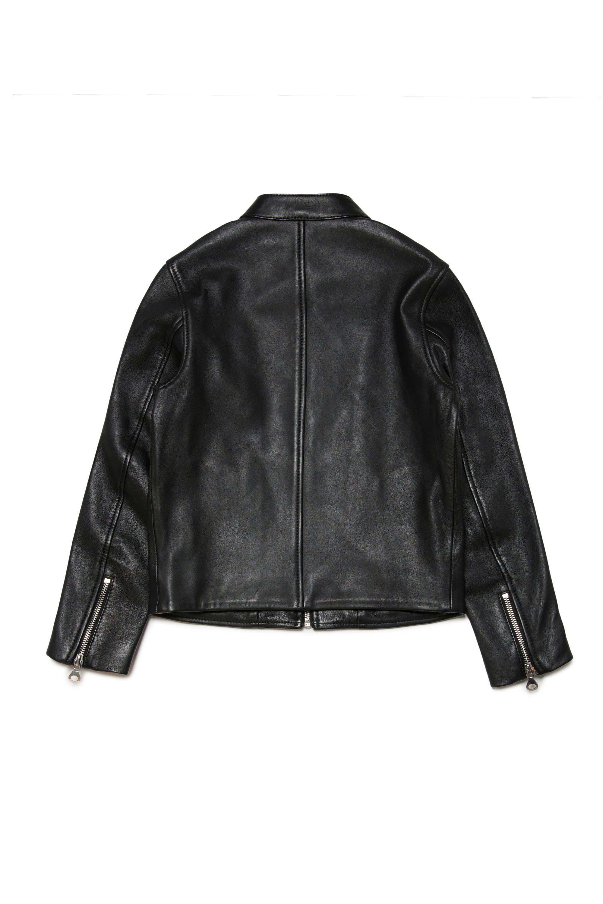 Diesel - JBLAC, Man's Leather biker jacket with embossed logo in Black - 2